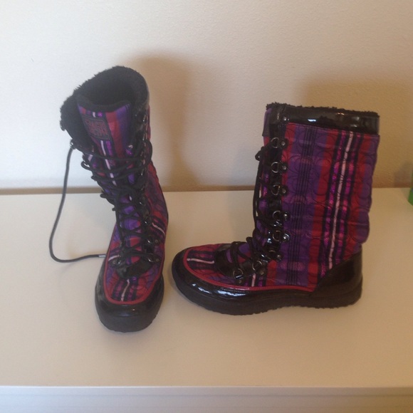 Purple and pink plaid coach boots
