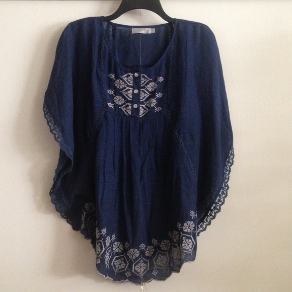 Dark Blue Top with Ivory Detailing