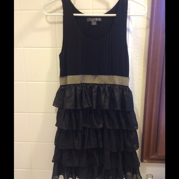 Black and gold ruffle dress