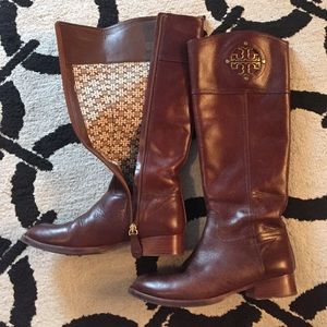 Tory Burch congac brown leather boots with box
