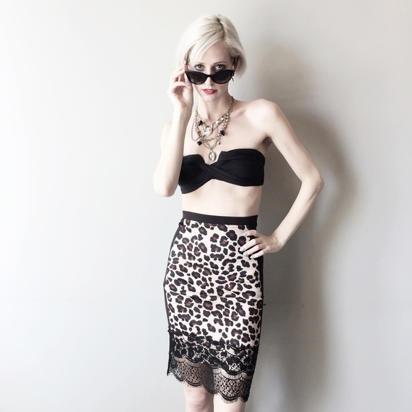 NWOT Hale Bob Leopard & Lace Skirt