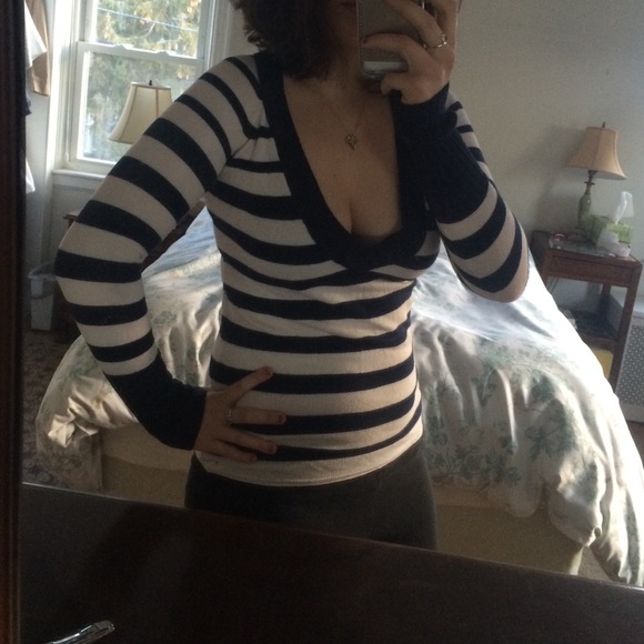 AE Navy Striped V-neck