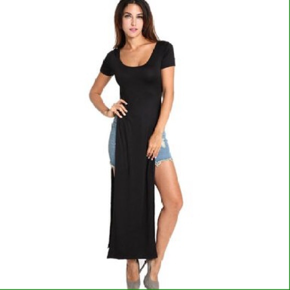 Women Maxi Double Short Sleeve Split Skirt Dress
