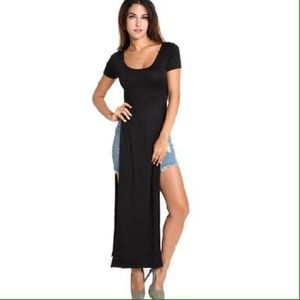 Women Maxi Double Short Sleeve Split Skirt Dress