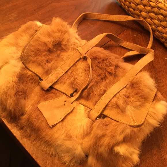 Brown rabbit fur handbag