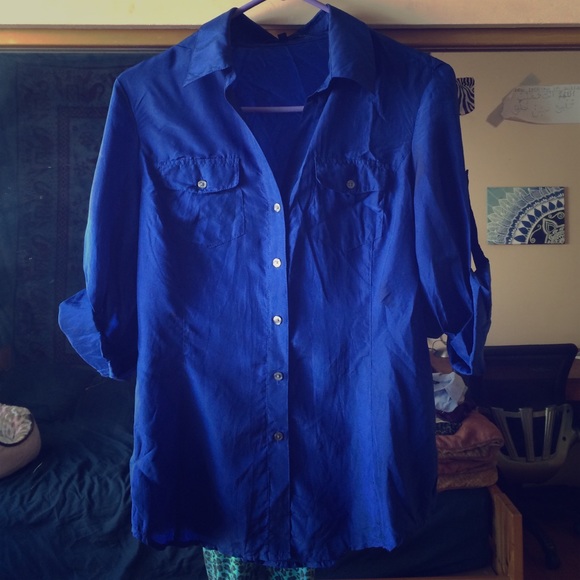 express cobalt blue button down
