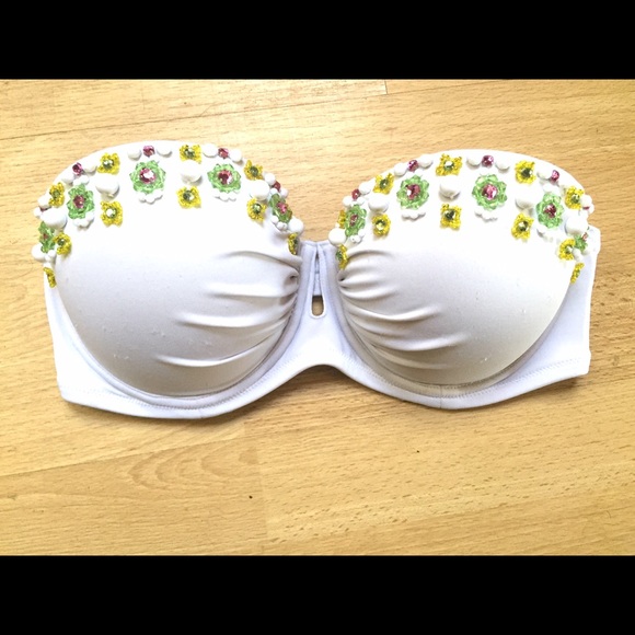 Strapless and beaded bathing suit top