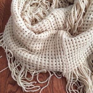 Ivory Open Knit Fringe Circle Scarf