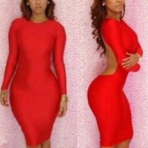 Sexy red cutout back body conscious mini dress