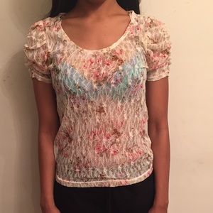 See through floral lace shirt