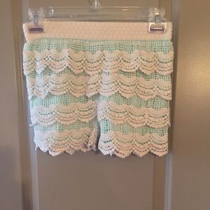 Girls Off White & Blue Crochet Lace Shorts