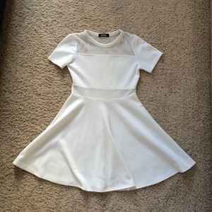 Mesh Panel White Skater Dress