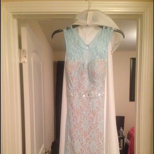 Sky Blue Lace Prom Dress