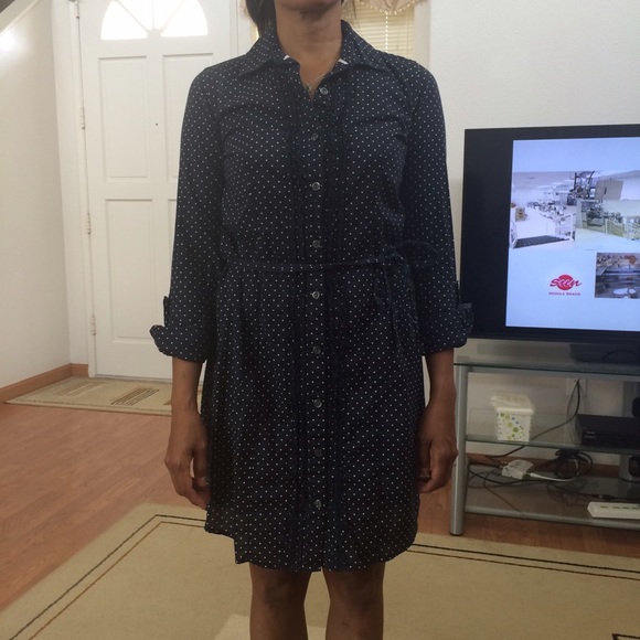 💕Polka Dot long sleeve Navy dress with belt