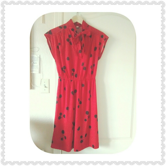 Retro Red Cherry Polkadot Dress S-M