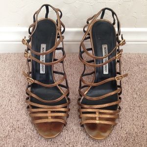 Manolo Blahnik Bronze Cage Sandals