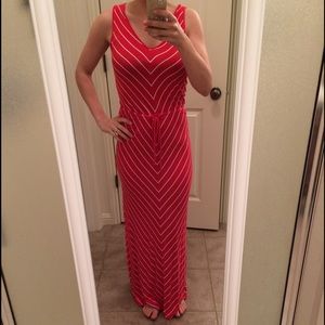 Red and white striped maxi dress