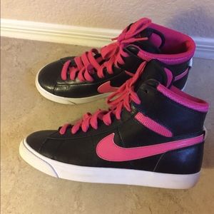 Brand new Black leather and pink Nike high tops