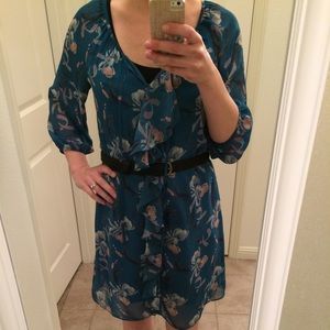 LC Lauren Conrad Teal floral flowy lined dress