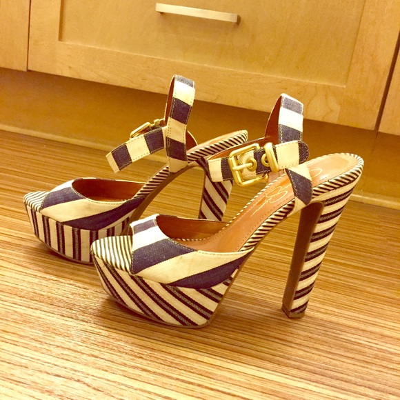 Cute navy and white striped wedges