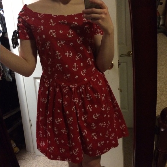 Red nautical patterned dress.