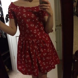 Red nautical patterned dress.