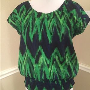 Micheal Kors Green and Blue Geometric Blouse