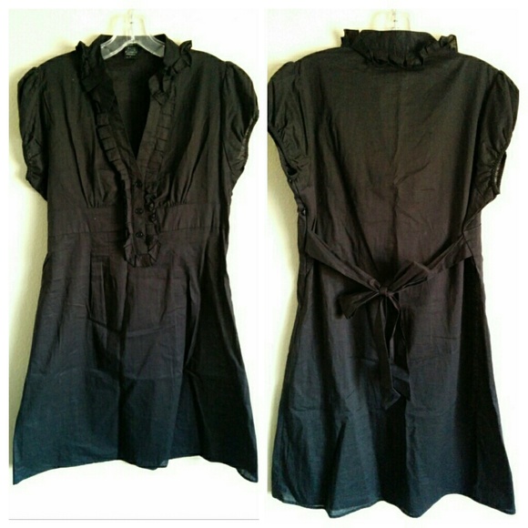 Sam & Max Dresses & Skirts - Sam & Max Ruffled Front Black Shirt Dress sz L