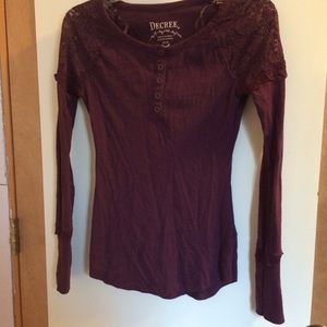 Purple long sleeved shirt with lacy shoulders