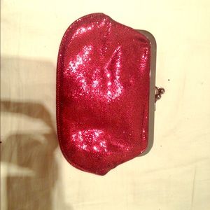 Express red sequin clutch with silver hardware
