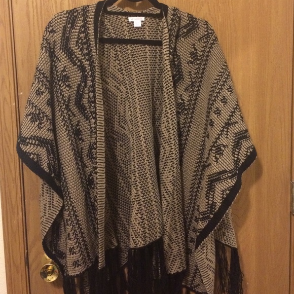 Target taupe and black tribal poncho with fringe