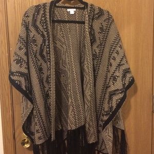 Target taupe and black tribal poncho with fringe