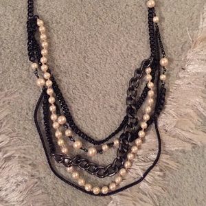 JCrew black gunmetal and pearl chain necklace