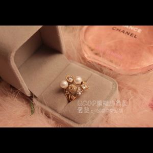 crystal pearl multilayer ring
