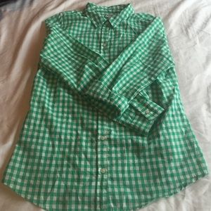 Green and white gingham shirt