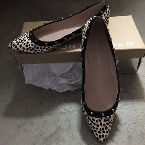 Kurt Geiger flats animal print pony hair white