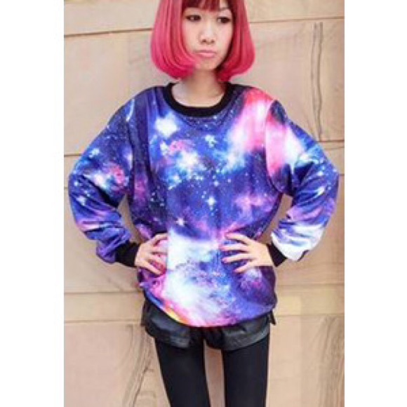 GALAXY PRINT CREW NECK PULLOVER SWEATSHIRT
