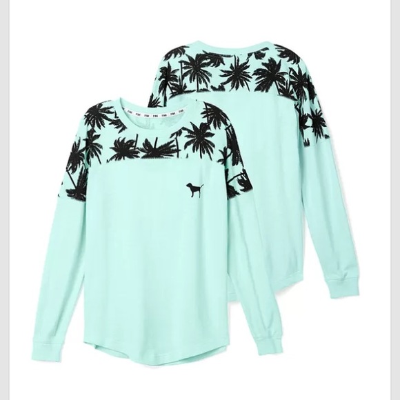 FINAL PRICE ! VS PINK MINT PALM TREE CREW L