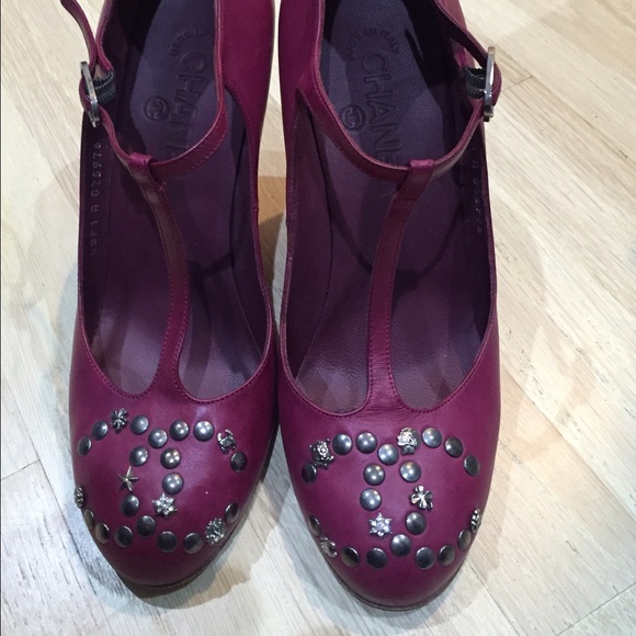 Chanel Studded "CC" Logo Mary Jane Wedges