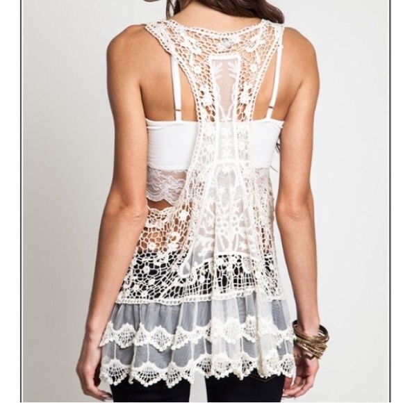CLEARANCE π Boho Sheer Lace Embroidered Tank - Picture 2 of 4