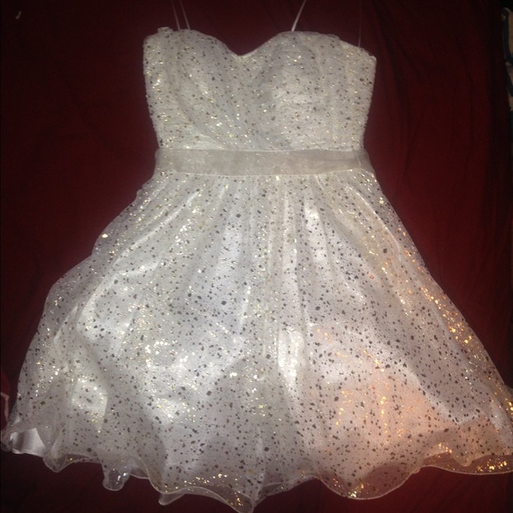 white prom dress by Morgan & Co