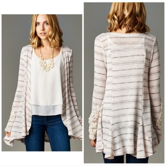 🆕 Striped Open Cardigan with Lace Cuffs - Picture 3 of 4