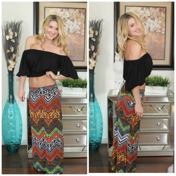 🆕Chevron Tribal Maxi Skirt in Neutral Earth Tones - Picture 2 of 2