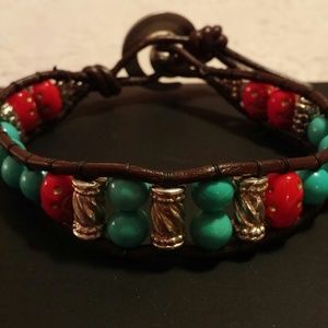 Turquoise leather wrap bracelet