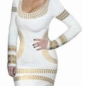 ***NWOT***White & Gold Celebrity Dress Long Sleeve