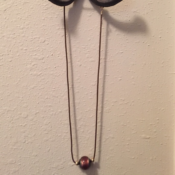 14 kt Gold Brown leather cord with Murano glass