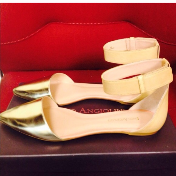 Enzo Anglioni ankle strap d'orsay flats gold/tan
