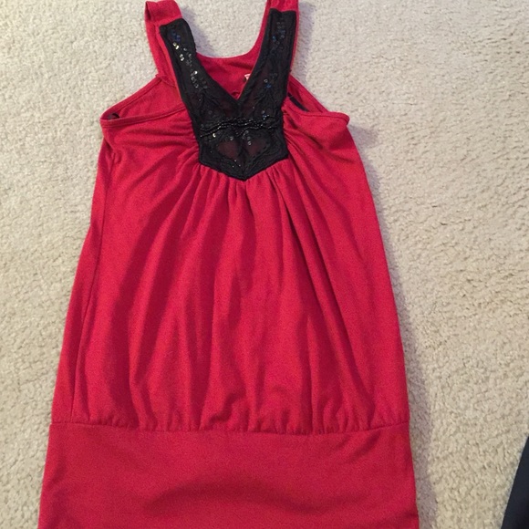 Red Dress Shirt with Black Lace and Beadwork - Picture 1 of 4