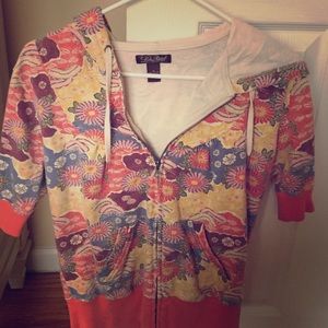 Hooded printed zip up sweatshirt