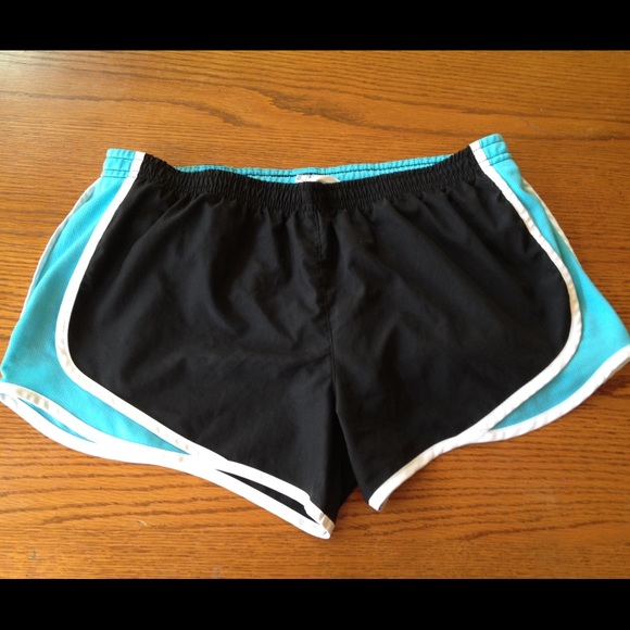 black white and blue running shorts